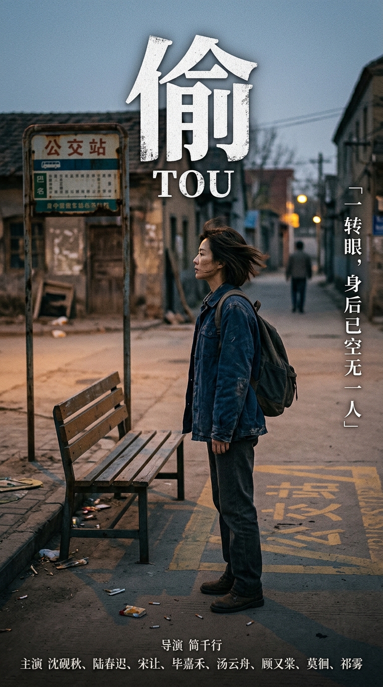 《偷》主视觉：程晚在公交站台的侧背影